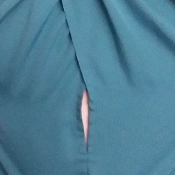 Allen B Tank Top Sleeveless Blouse Silky Twisted Keyhole Racer Back Teal - Picture 5 of 9